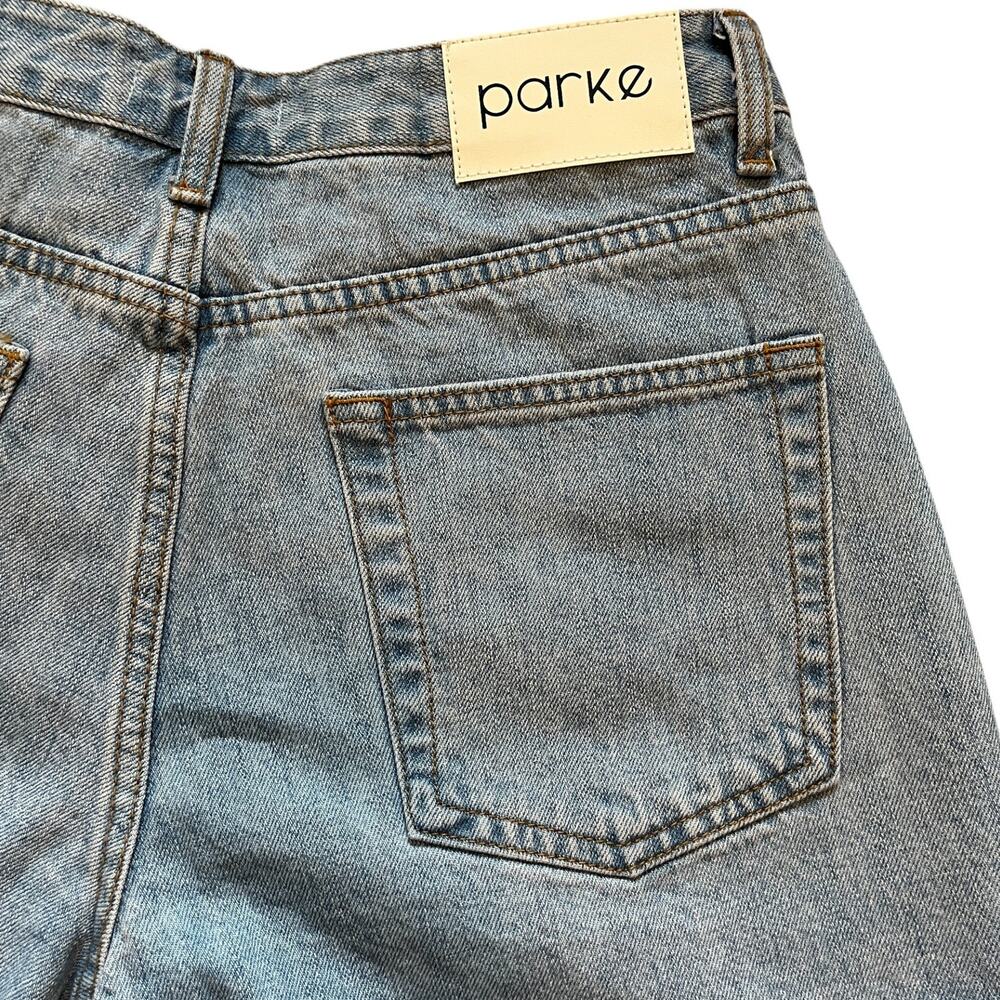 Parke Button Fly Mid Rise Raw Hem Cut Off Denim Shorts Blue Light Wash Size 27 - Picture 5 of 8